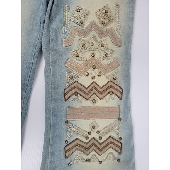 Vintage Sweet November Womens 4 Blue Boho Hippie Jeans Embroidered Wide‎ Leg - Picture 7 of 15